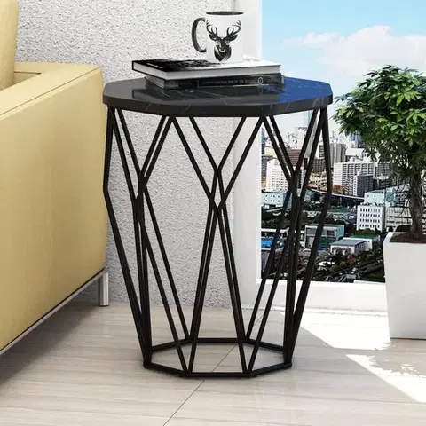 Odkládací stolek / Příruční stolek Sofya - Black Marble
