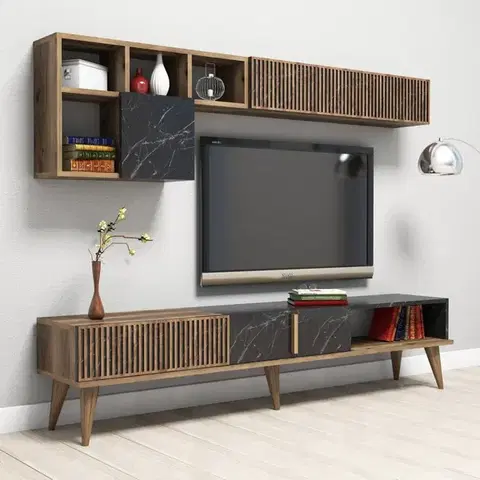 TV stěna / Sestava pod TV Milan - Walnut, Black
