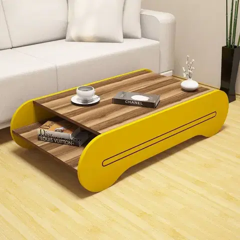 Konferenční stolek Cool - Walnut, Yellow
