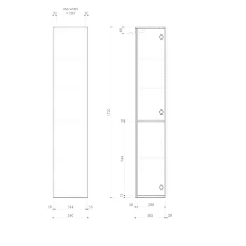 SAPHO ESPACE skříňka 35x172x32cm, 1x dvířka, levá/pravá, bílá lesk ESC330-3030