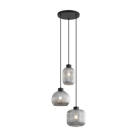 Designová závěsná lampa černá s kouřovým sklem 3-světla - Ana