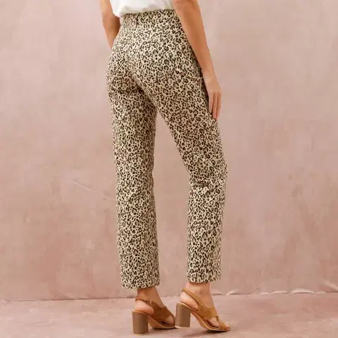 Rovné keprové kalhoty s leopardím vzorem
