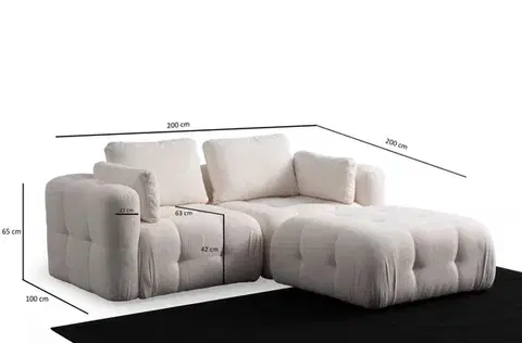 Rohová sedací souprava Amaris 2 Seater With Pouffe -White