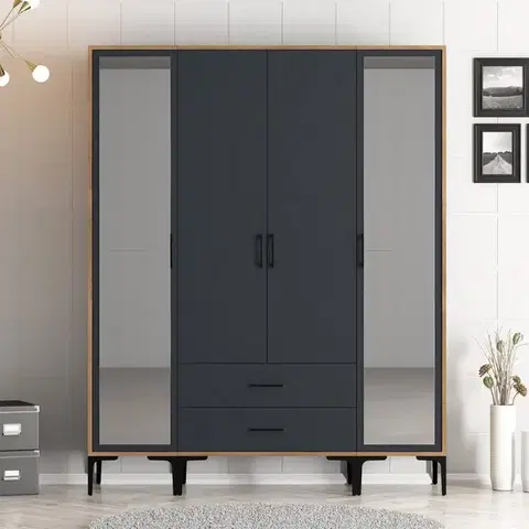 Šatní skříň Kumsal RTR - Walnut, Anthracite