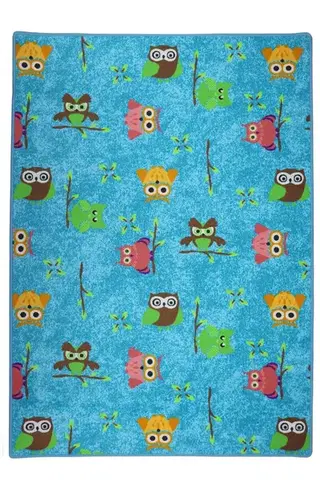 Vopi, Dětský kusový koberec Sovička Silk 5298 tyrkys, 80x120, modrá, dětský pokoj