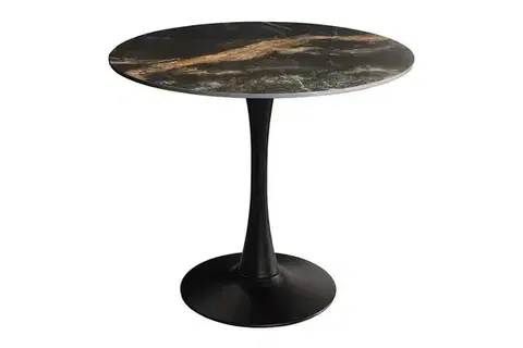Estila Designový moderní kulatý jídelní stůl Ceramia v černé barvě s keramickou mramorovou deskou a kovovou nohou 80 cm