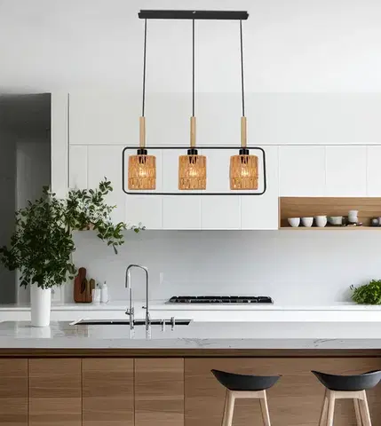 Závěsná lampa Crown, černá, 3x40W, E27, béžové stínidlo