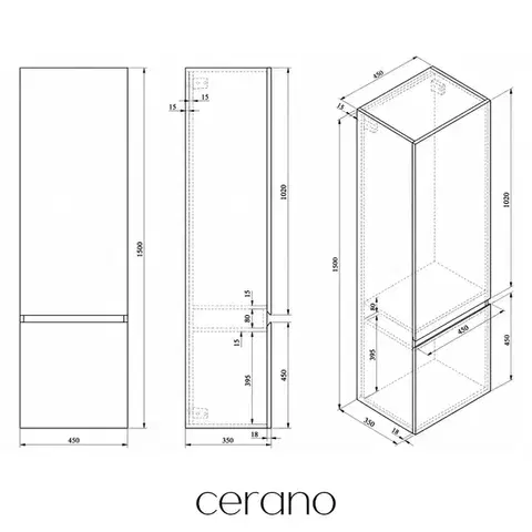 CERANO Koupelnová skříňka vysoká Carole antracitová 45x150x34  CER-009857