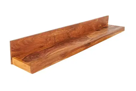 Estila Designová moderní nástěnná police Makassar s medově hnědé barvě s výraznou naturální kresbou letokruhů 110 cm