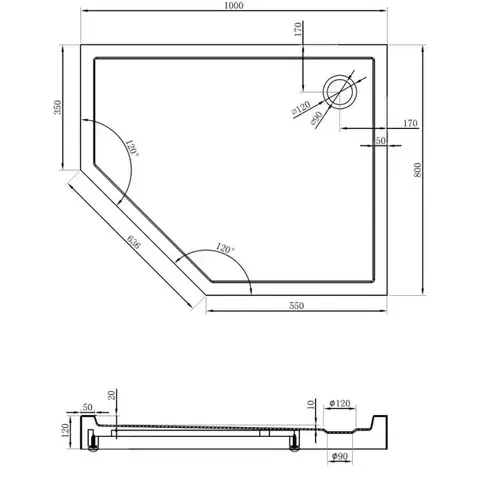 MEXEN Flow+ pětiboká sprchová vanička pravá 100 x 80, černá mat 46P708010RH