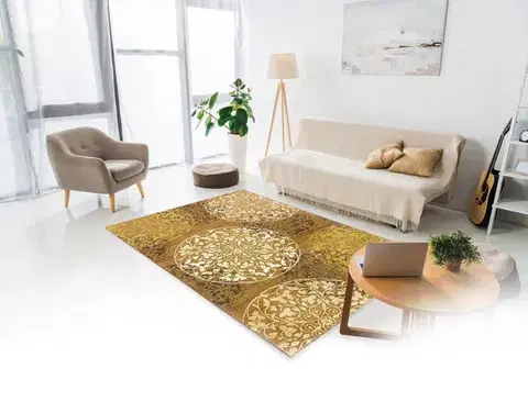 Oriental Weavers, Kusový koberec Zoya 128 N – na ven i na doma, 120x180, žlutá, chodba / předsíň