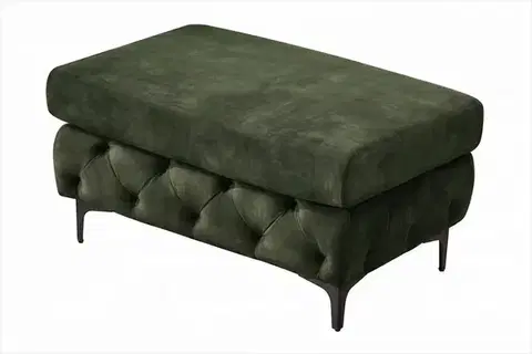 Estila Moderní glamour obdélníková taburetka Modern Barock se zeleným sametovým potahem a chesterfield prošíváním na nožičkách 95 cm