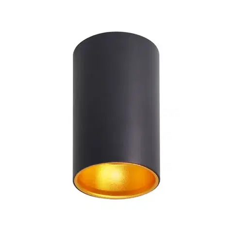 STROPNÍ SVÍTIDLO TUBA ČERNÉ 1X15W GU10 REFLEXNÍ ZLATÉ STŘEDNÍ 7 cm