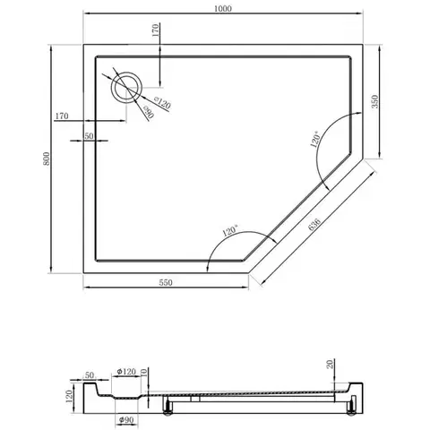 MEXEN Flow+ pětiboká sprchová vanička levá 80 x 100, černá mat 46P708010LH