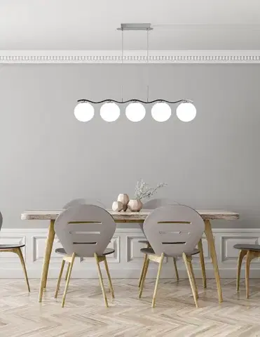 Závěsná lampa chrom/bílá koule 5 Ramon