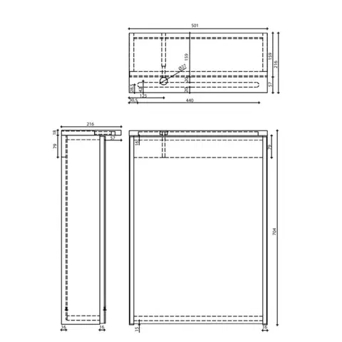 AQUALINE KAWA STRIP galerka s LED osvětlením 50x70x22cm, bílá WGL50S