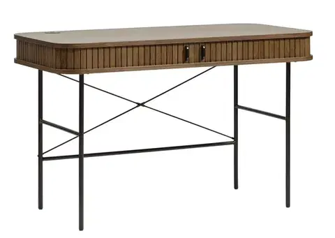 Estila Psací stůl Bornholm, tmavý dub/černý kov, 120 cm