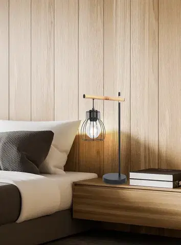 Černá košová stolní lampa Bernita