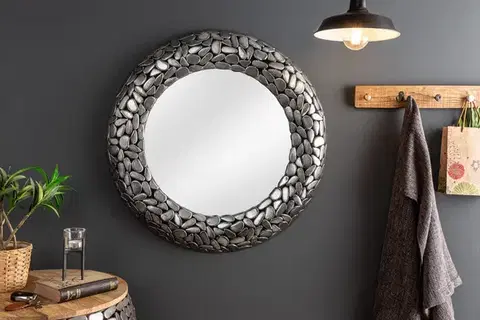 Estila Art-deco kruhové nástěnné zrcadlo Riverstone ve stříbrné barvě 82cm