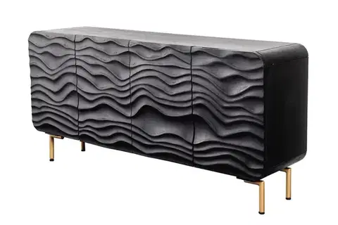 Estila Art-deco komoda Lagoon černá s vlnovitým vzorem 160cm