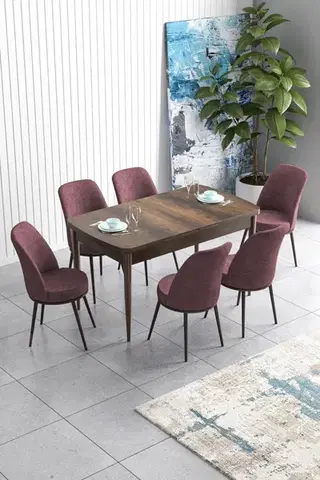 Extendable Dining Table & Chairs Set (7 Pieces) Han - Baroque, Dusty Rose