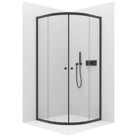 CERANO Sprchový kout Orso L/P 5 mm čtvrtkruh R550 černá, transparentní sklo 90x90x195  posuvný CER-650473