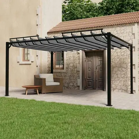 Pergola s lamelovou střechou 3 x 4 m hliník / látka Dekorhome