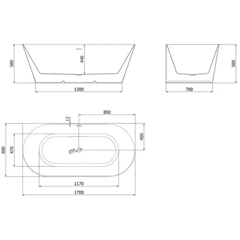 MEXEN/S Oval Sim volně stojící vana nástěnná 170 x 80, bílá/šedá, sifon a přepad zlatá kartáčovaná 52661708062-55