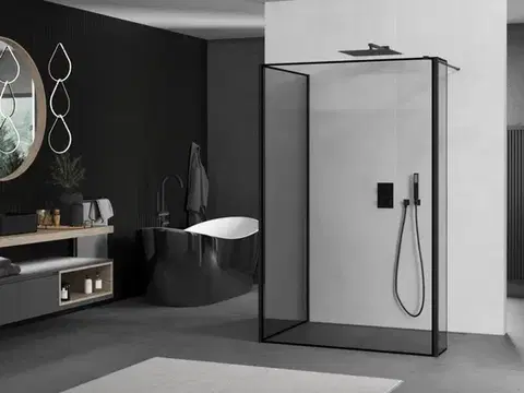 MEXEN/S Kioto Sprchová zástěna WALK-IN 110 x 110 x 40, černý vzor, černá 800-110-110-221-70-70-040