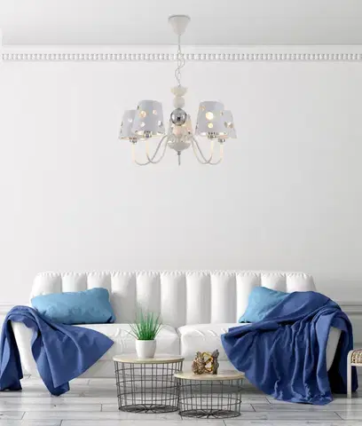 Bílý lustrový závěsný lampa 5xE14 Batley Ledea