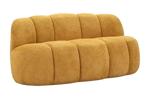 Estila Designová moderní dvoumístná sedačka Berry se žlutým plyšovým potahem a zaobleným cloud tvarem rozděleným na pět částí 145 cm
