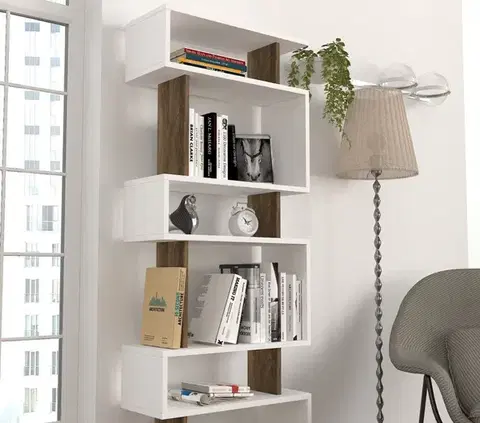 Knihovna Blok - White, Walnut