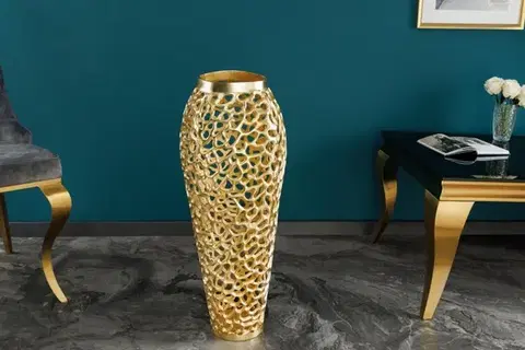 Estila Designová váza Hoja v art deco stylu s kovovou konstrukcí zlaté barvy 65cm