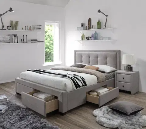 HALMAR Čalouněná postel Evora 160x200 dvoulůžko - béžové