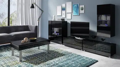 ArtGiB TV stolek 150 CALABRINI C-12 | černá/černý lesk