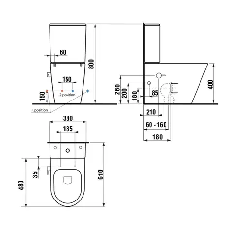 SAPHO PACO CLEANWASH WC kombi, integrovaná baterie a bidet. sprška, spodní/zadní odpad, bílá PC1012RX