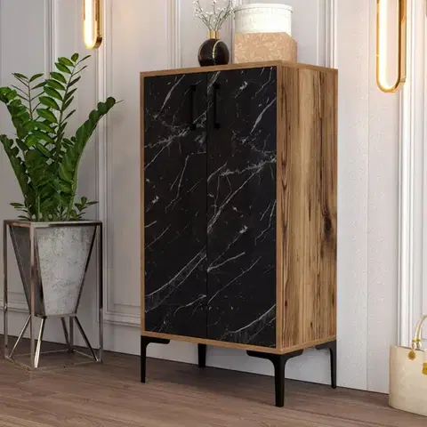 Botník Prag - Walnut, Black Marble