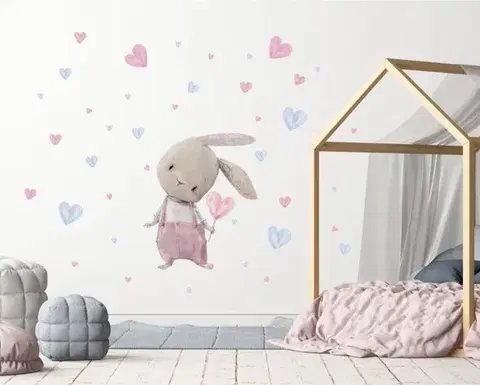 Nástěnná samolepka roztomilý zajíček se srdíčky