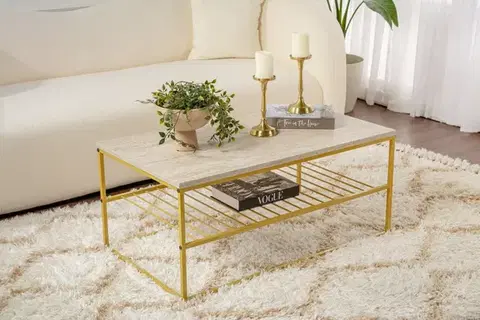 Konferenční stolek Asude - Gold, Travertine