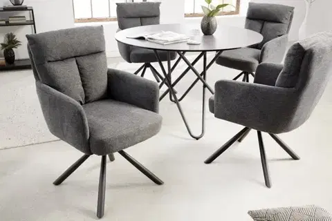 Estila Retro designová otočná židle Dover s tmavě šedým čalouněním a černým kovovým nohama 92cm
