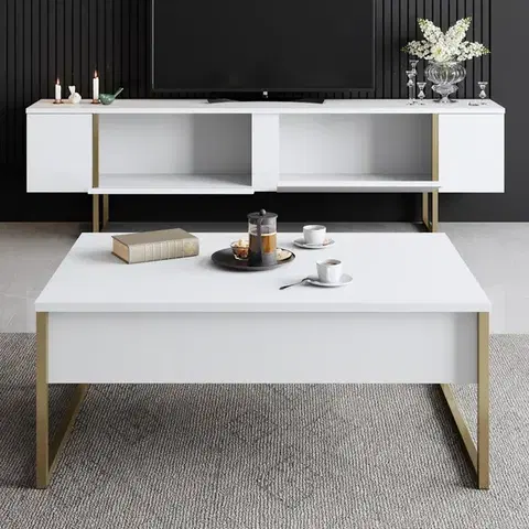 TV stolek Luxe - White, Gold