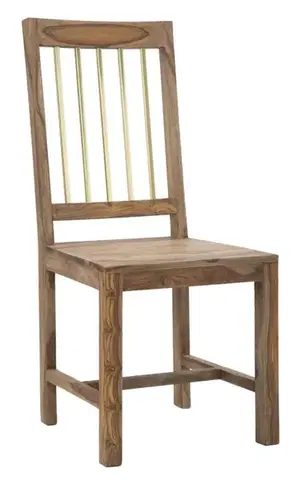 Estila Designová masivní hnědá jídelní židle Saanvi ze sheeshamového dřeva se zlatým kovovým akcentem na opěrce 100 cm