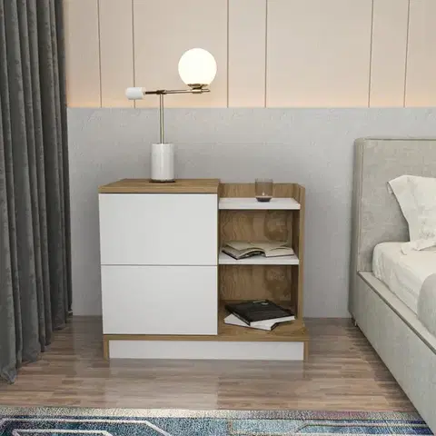 Noční stolek Rena - White, Oak