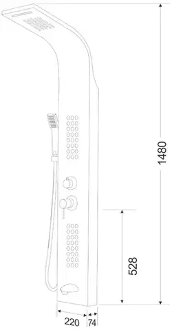 MEXEN Ardo sprchový panel s výtokom, černá 7617-04-70