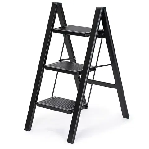 4Home Skládací ocelové schůdky Steel, 3 stupně, černá