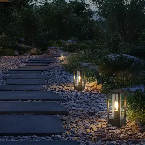 Zahradní lampa CISSUS – černá kovová stojací lampa E27 IP54 – moderní venkovní osvětlení