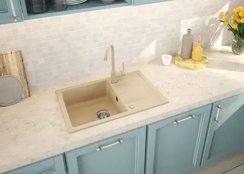 DEANTE Leda sandy Granitový dřez včetně baterie, 1 bowl s odkapávačem ZRDA7113