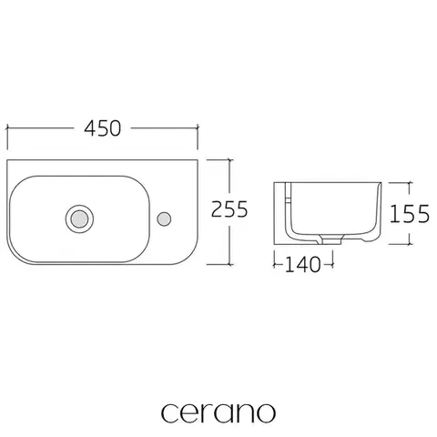 CERANO Umývátko keramické nástěnné Arco pravá bílá lesklá 45x25,5  CER-680345