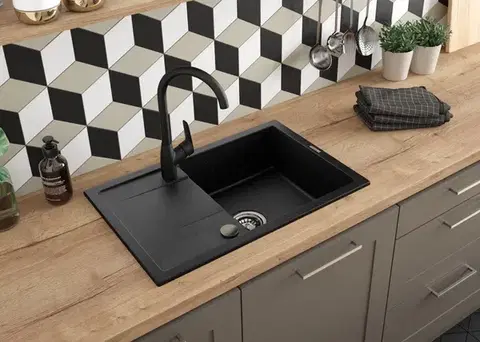 DEANTE Corio grafit Granitový dřez včetně baterie, 1 bowl s odkapávačem ZRCA2113