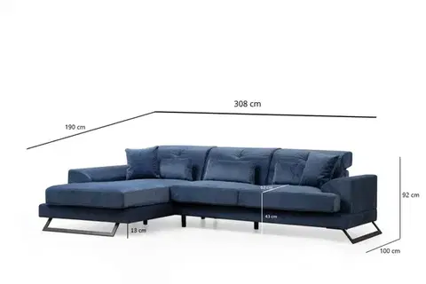 Hanah Home Rohová sedací souprava Frido 308 cm modrá levá
